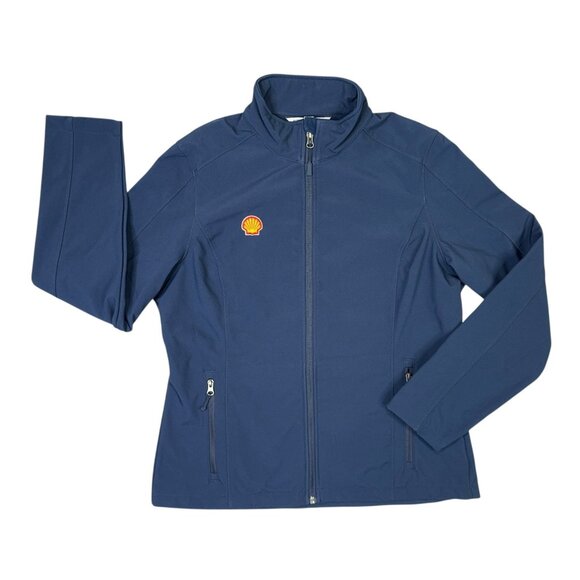Shell Oil Jacket Womens Large Navy Blue Full Zip Soft Shell Fleece Lined Winter - Picture 1 of 11